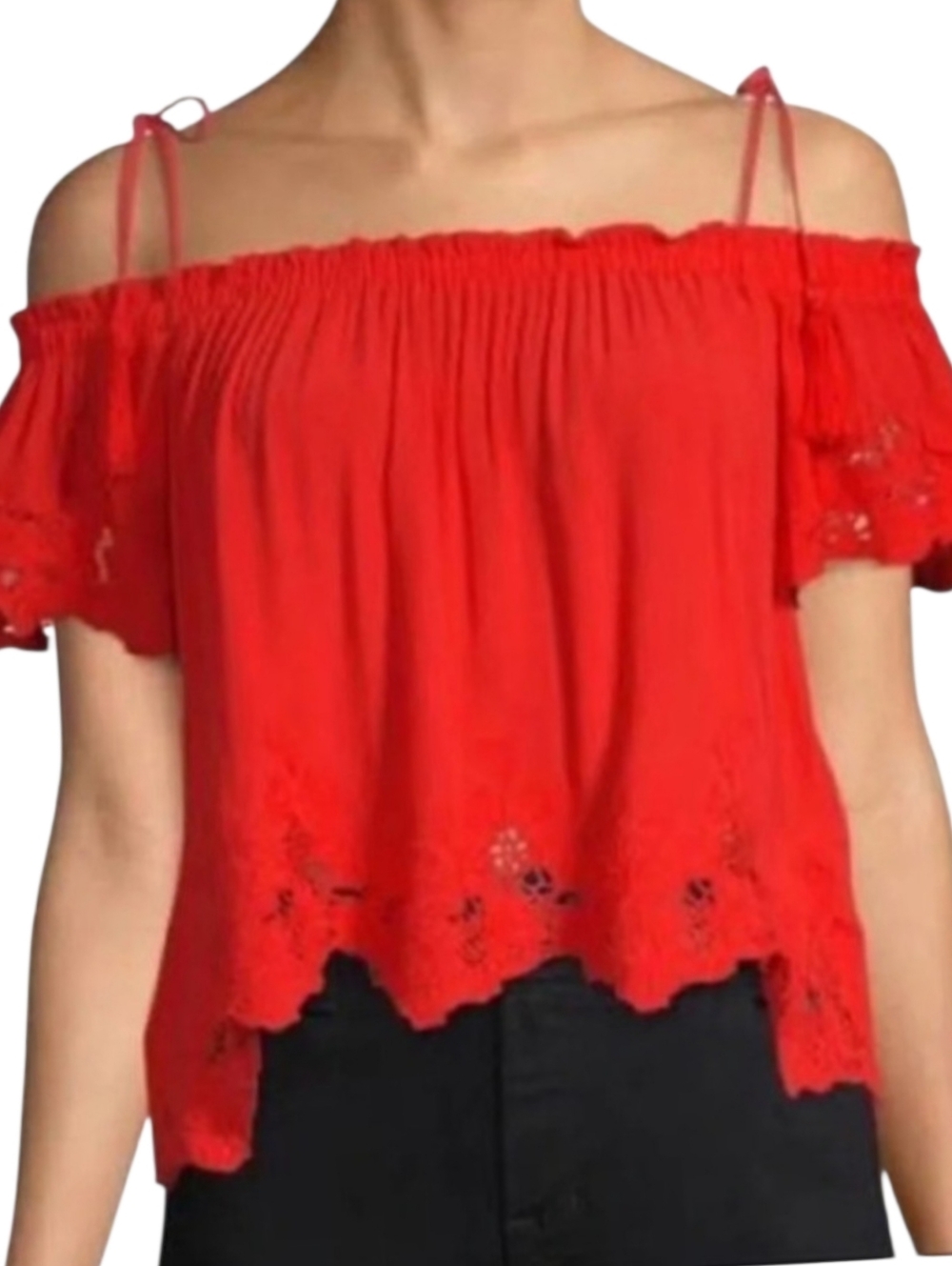 Revolve ASTR the Label Red Lace Tassels Peasant Crop Top Size‎ Small